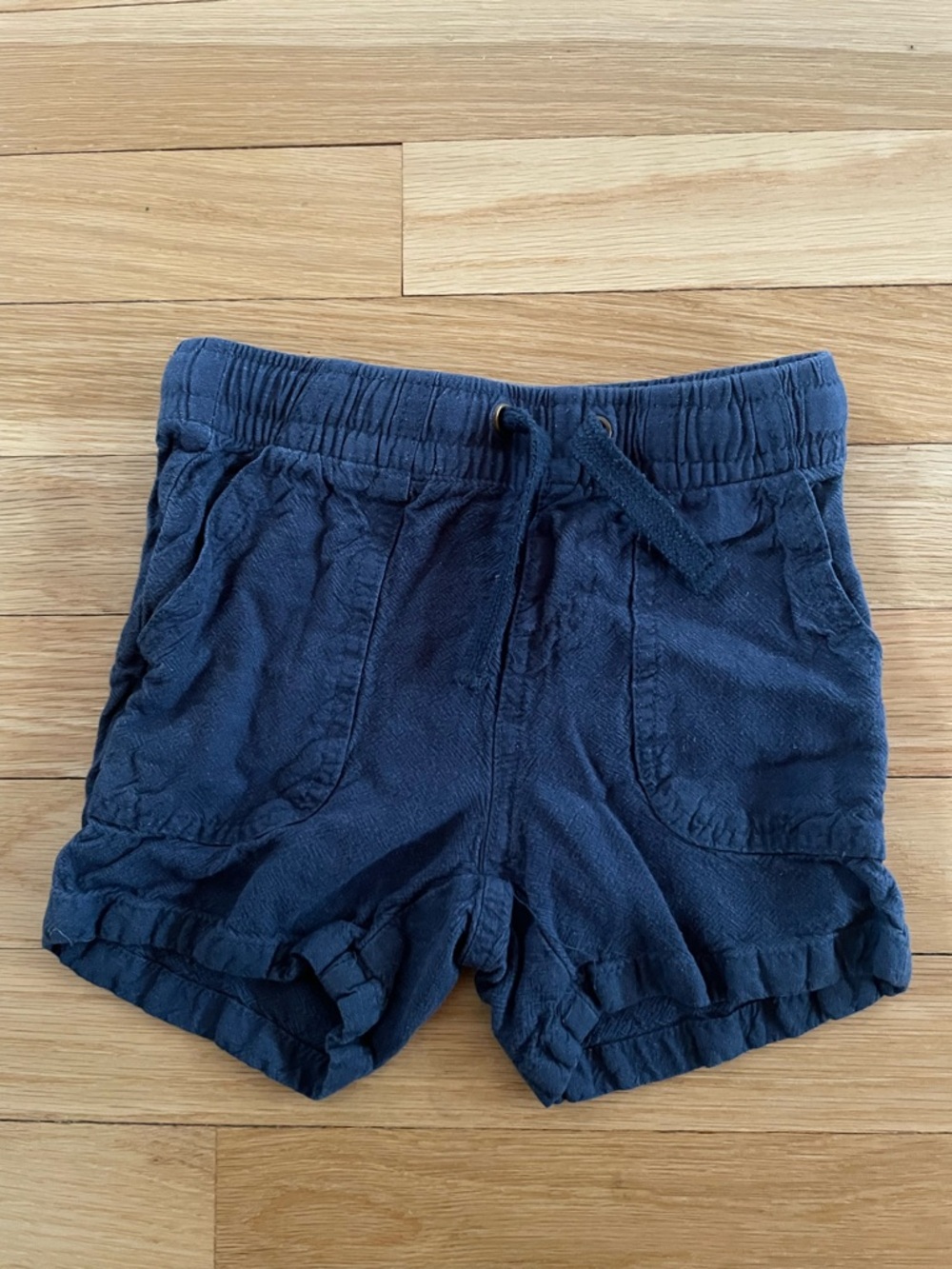 Andy & Evan linen blend navy blue drawstring elastic-waist shorts